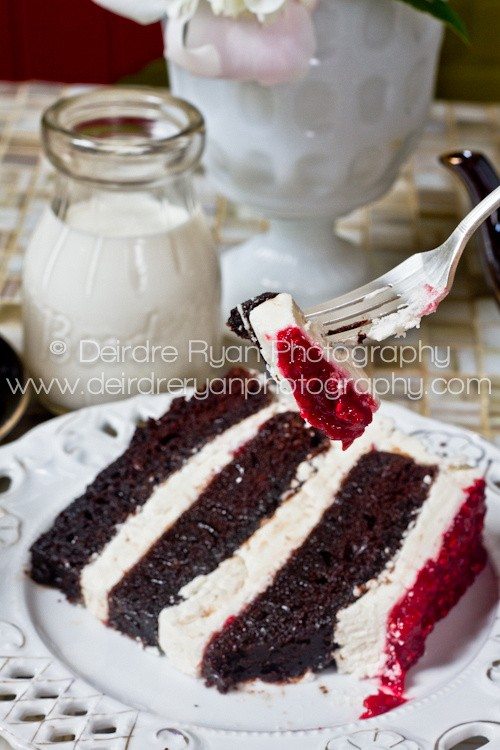  Triple Chocolate Cake with Raspberry Sauce and Creamy Frosting created by Under The Moon Cafe in Bordentown, NJ Photographed by Deirdre Ryan Photography