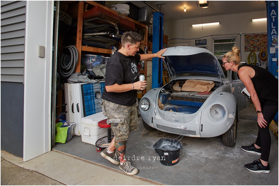 women mechanics,VW Bug,garage,turning wrenches,portrait,personal photo project,cars,NJ,branding photographer,