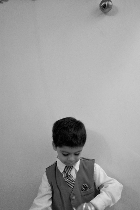 Young boy at neighbor's New Year's party.